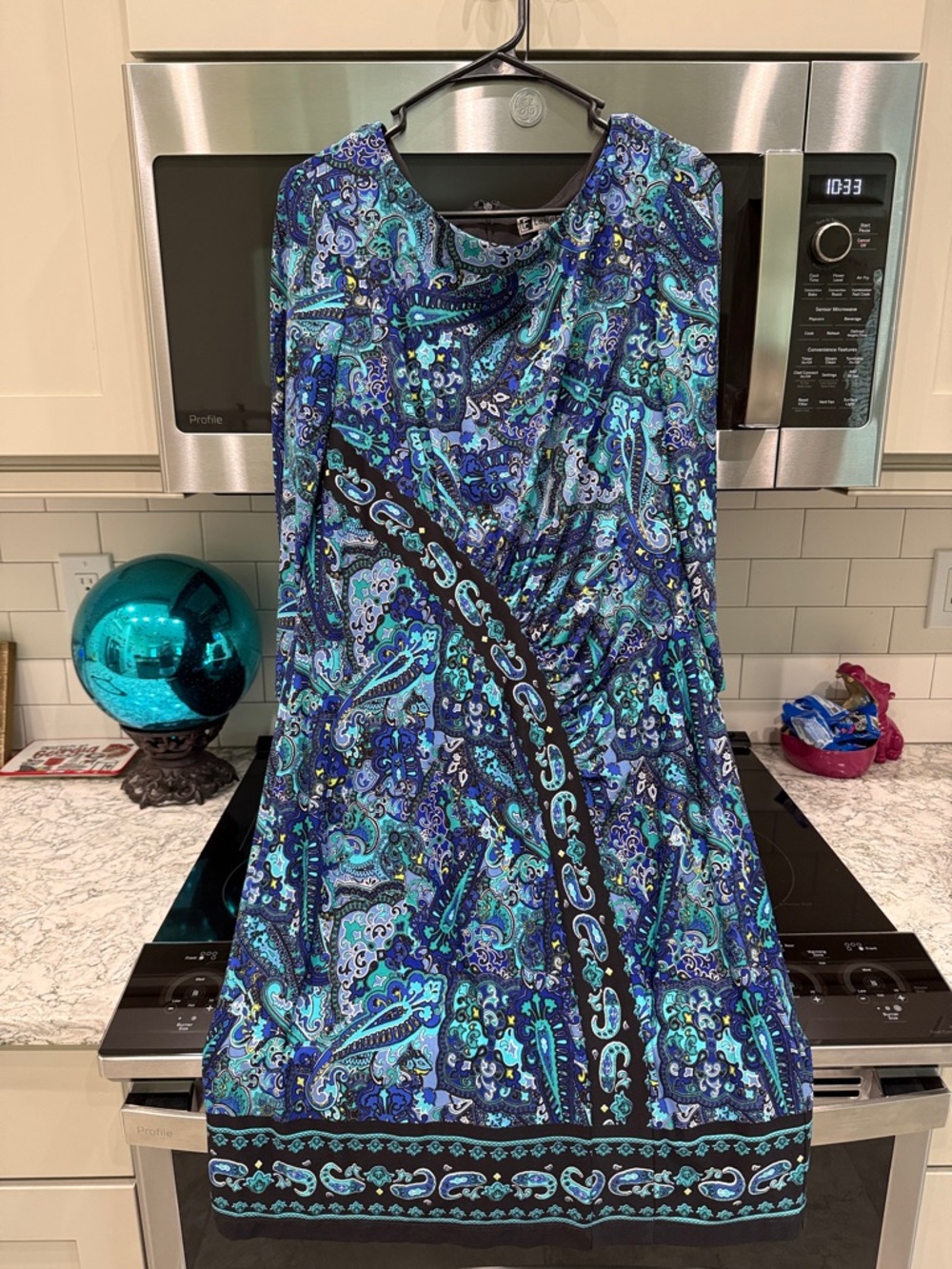 Leslie Fay Blue Teal Paisley Print Sleeveless Dress